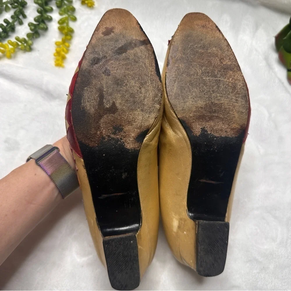 Margaret Jerrold Vintage 80s Leather Flats Aztec Southwestern Print Womens 6.5